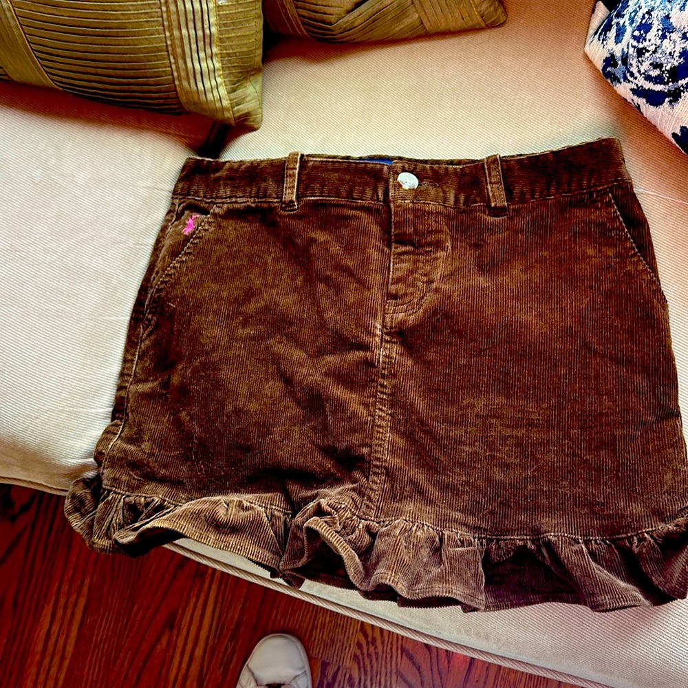 Ralph Lauren girls size 14 corduroy brown skirt with pink logo